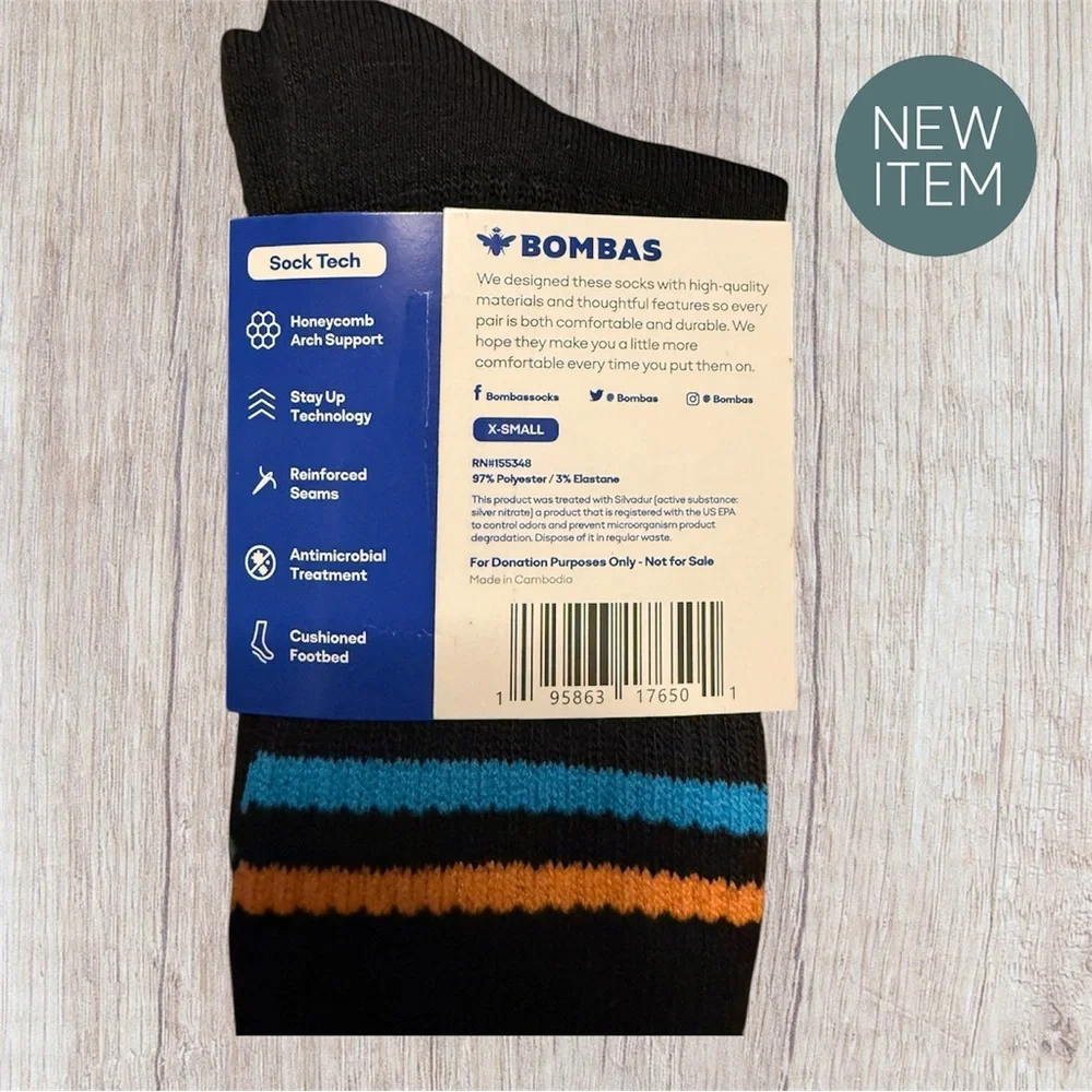 Bombas Women’s or Men’s XS 4-7 see chart Black & Blue Crew Socks 2 Pair